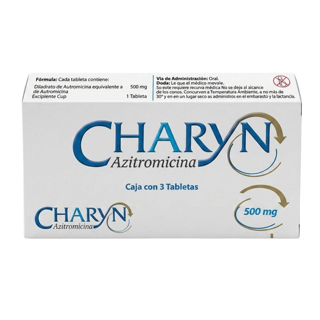 Charyn (Azitromicina) 500 mg Caja con 3 Tabletas