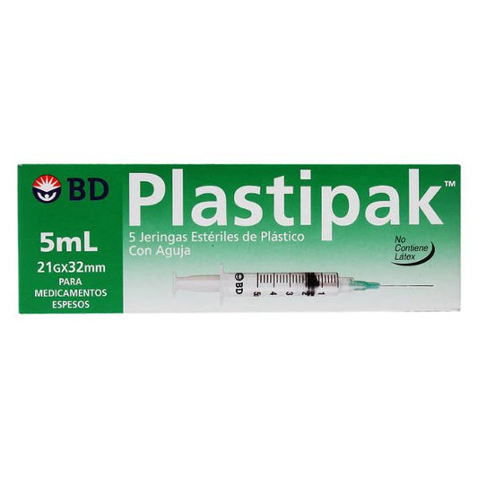 Bd Plastipak Caja con 5 Jeringas 5 ml 21Gx32mm