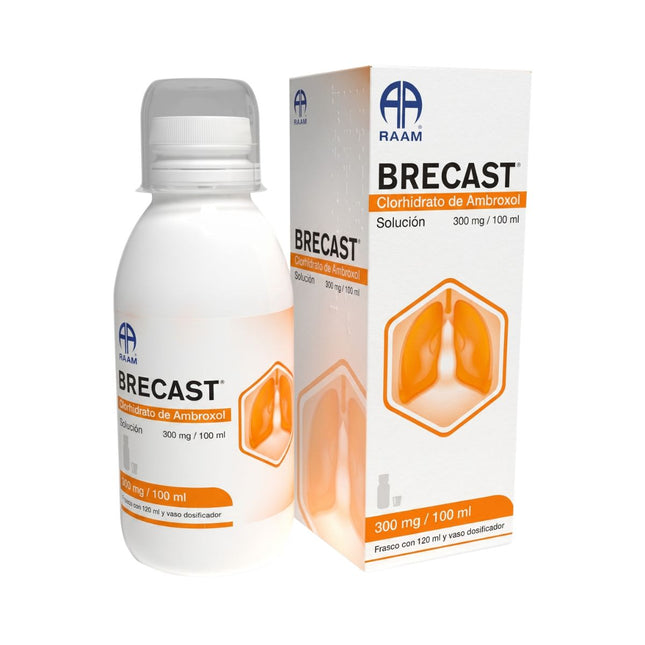 Brecast (Clorhidrato de Ambroxol) 300 mg/100 mL Caja con Frasco 120 mL