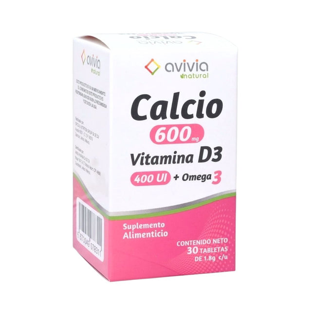 Calcio 600 con Vitamina D3 400 UI + Omega 3 Frasco con 30 Tabletas