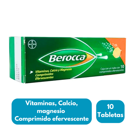 Berocca Vitaminas, Calcio y Magnesio 10 efervescentes Bayer