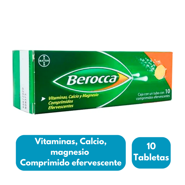 Berocca Vitaminas, Calcio y Magnesio 10 efervescentes Bayer