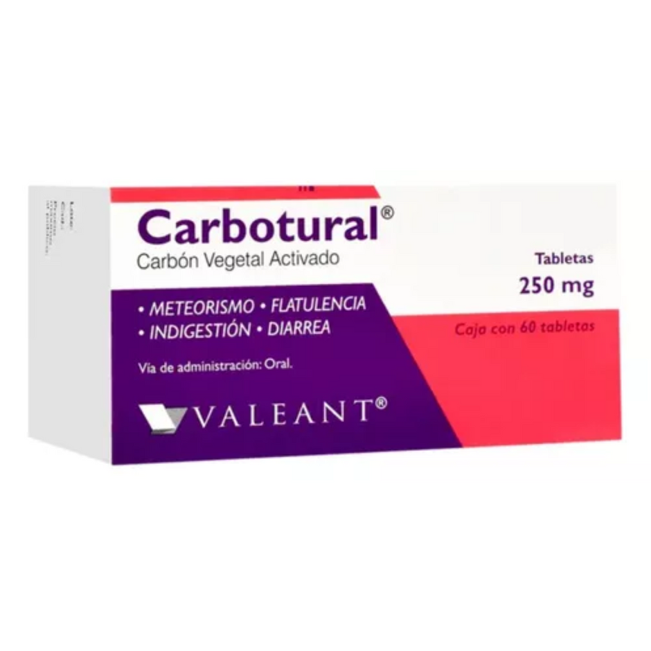 Carbotural (Carbón Vegetal Activado) 250 mg Caja con 60 Tabletas ...