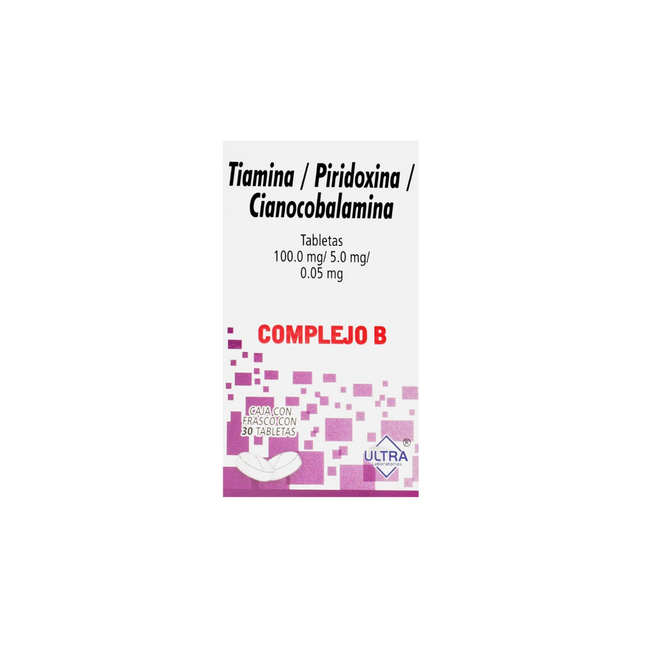 Complejo B Tiamina Piridoxina Cianocobalamina Caja con 30 Tabletas