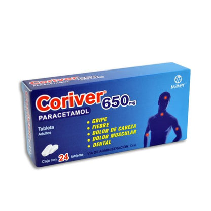 Coriver (Paracetamol) 650 mg Caja con 24 Tabletas