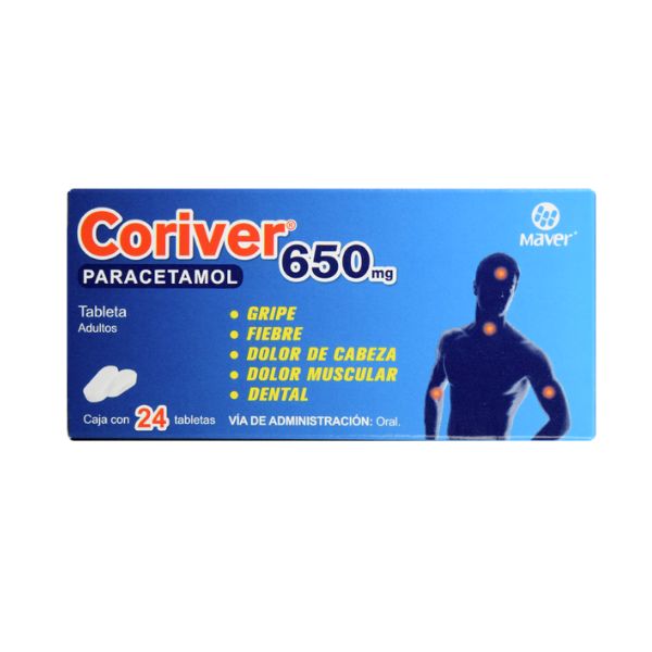 Coriver (Paracetamol) 650 mg Caja con 24 Tabletas