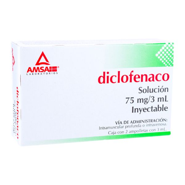 Diclofenaco 75 mg/3 ml Caja con 2 Ampolletas