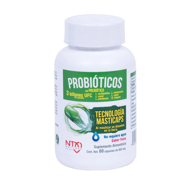 NTX Probióticos 3 Billones UFC Sabor Fresa Frasco con 60 Cápsulas Wellness| Nartex