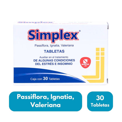 Simplex (Auxiliar en Estrés e Insomnio) Caja con 30 Tabletas| Nartex