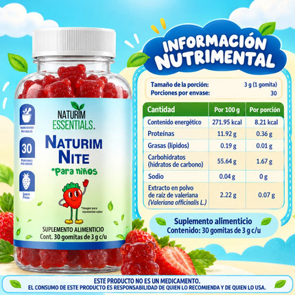 Naturim Nite Kids Gomitas de Valeriana Para Niños 30 Gomitas Sabor Fresa
