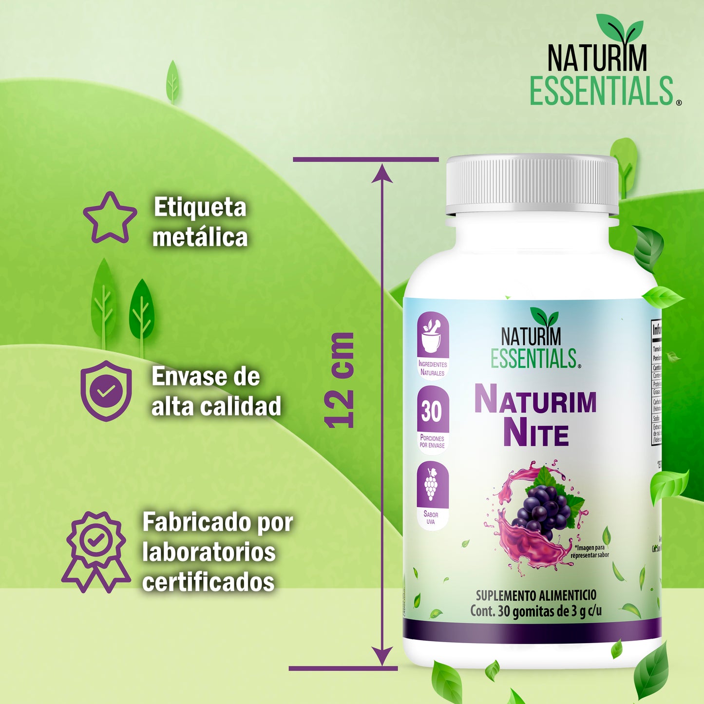 Naturim Nite Gomitas de Valeriana Frasco con 30 Gomitas Sabor Uva Adulto