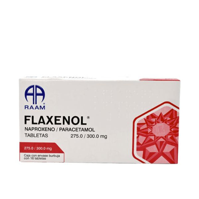 Flaxenol (Naproxeno/Paracetamol) 275 mg/300 mg Caja con 16 tabletas