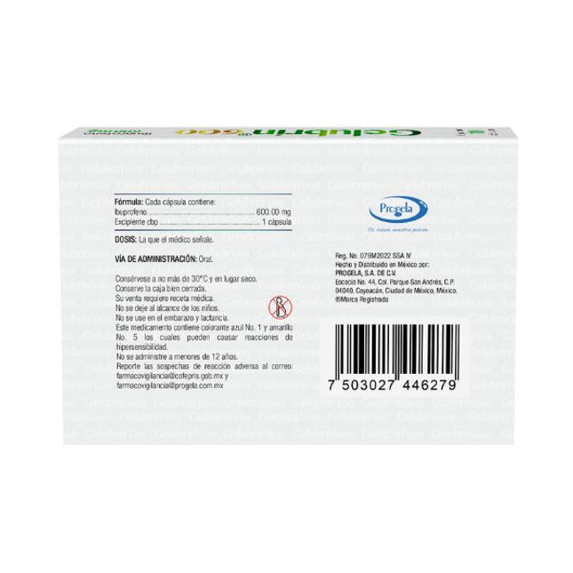 Gelubrin (Ibuprofeno) 600 mg Caja con 10 Cápsulas de Gel
