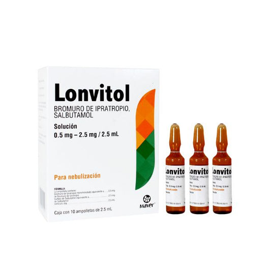 Lonvitol (Bromuro De Ipratropio / Salbutamol) 0.5 mg / 2.5Mg / 2.5 mg Nebulización