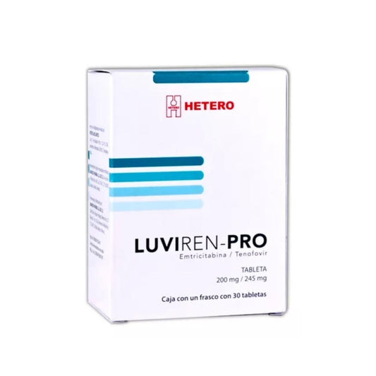 Luviren-Pro (Emtricitabina/Tenofovir) 200 mg / 245 mg Caja con 30 Tabletas