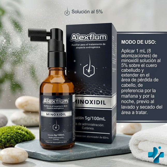 Alexflum Minoxidil 5% 60 mL RAAM Laboratorios | Tratamiento de Grado Farmacéutico para Crecimiento de Cabello y Barba