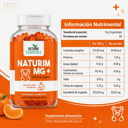 Naturim MG+ Citrato de Magnesio 90 Gomitas Naturim Essentials Sabor Mandarina