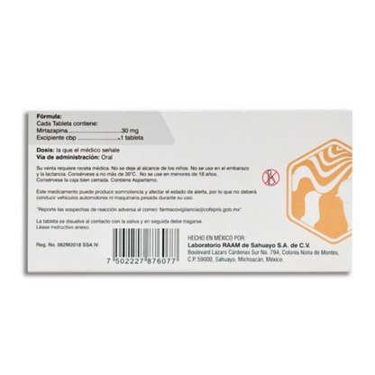 Ociplos (Mirtazapina) 30 mg Tableta Dispersable Caja con 30 Tabletas