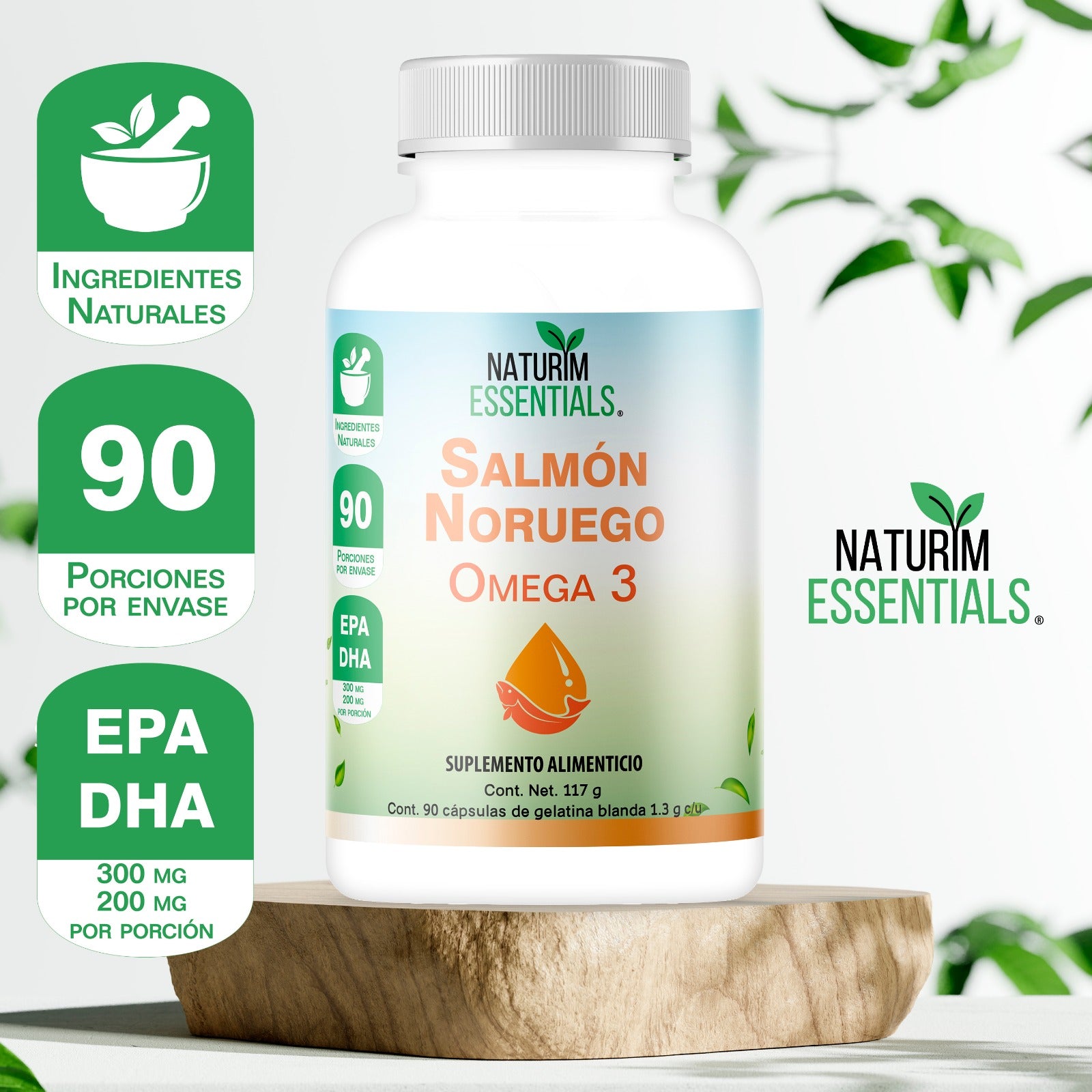 Omega 3 de Salm n Noruego Naturim Essentials Frasco con 90