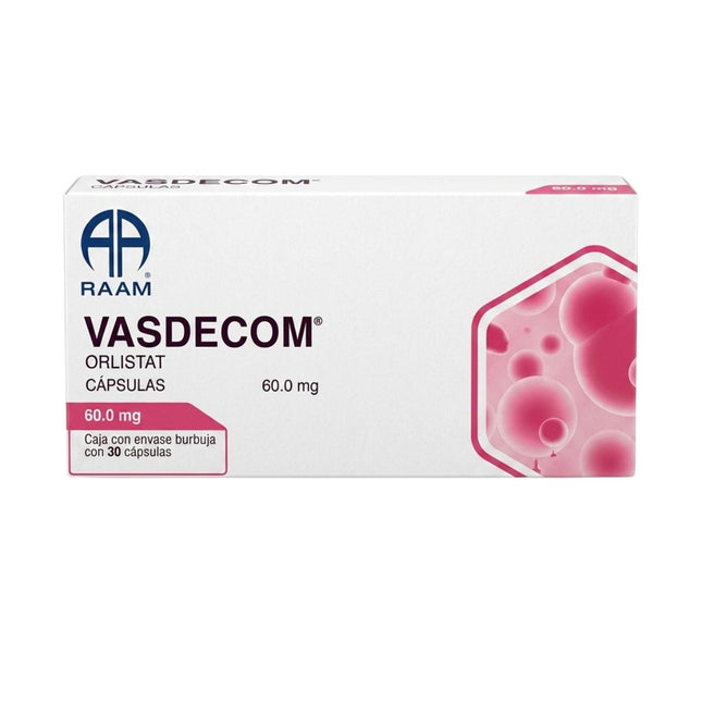 Vasdecom (Orlistat) 60 mg Caja con 30 Capsulas