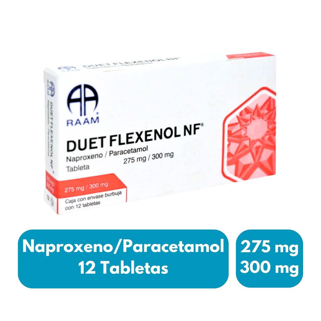 Duet Flexenol NF (Naproxeno/Paracetamol) 275 mg/300 mg Caja con 12 Tabletas