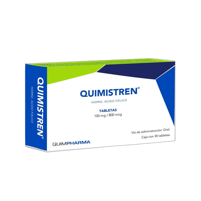 Quimistren (Hierro 100 mg / Ácido Fólico 800 mcg) Caja con 30 Tabletas