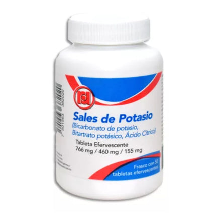 Sales de Potasio (Acido Citrico 155 mg, Bicarbonato de Potasio 766 mg, Bitartrato de Potasio 460 mg)  Frasco con 60 Tabletas Efervescentes