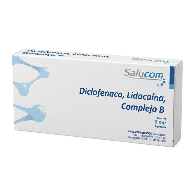 Diclofenaco Lidocaína Complejo B 5 mg Caja con 3 Ampolletas Inyectables