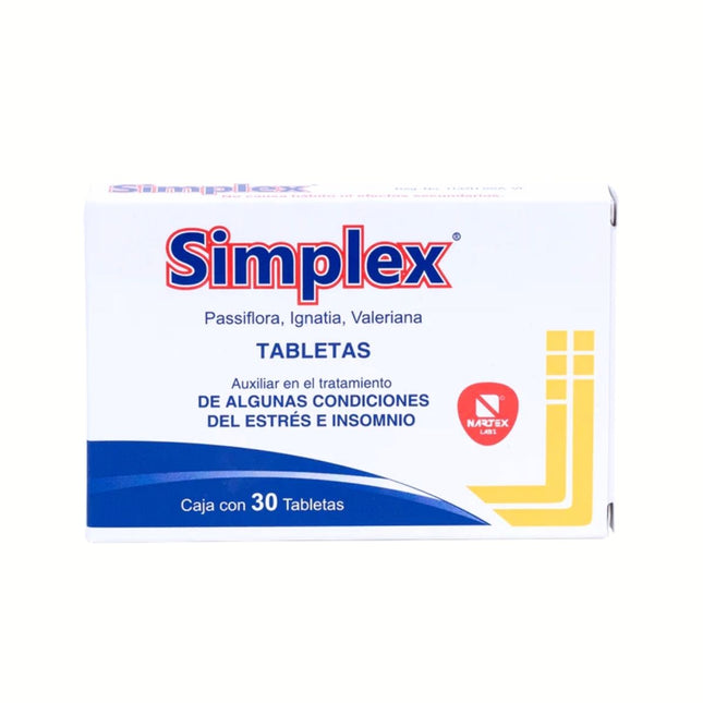 Simplex (Auxiliar en Estrés e Insomnio) Caja con 30 Tabletas| Nartex