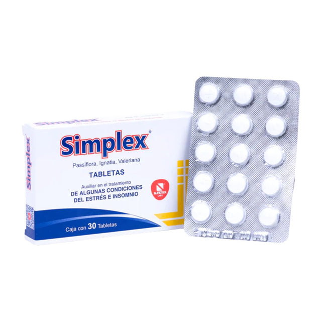 Simplex (Auxiliar en Estrés e Insomnio) Caja con 30 Tabletas| Nartex