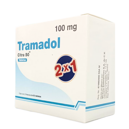 Tramadol 100 mg Caja con 2 Frascos con 60 Tabletas c/u