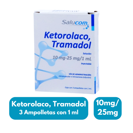 Ketorolaco Tramadol 10 mg/25 mg 3 Ampolletas con 1 ml Salucom