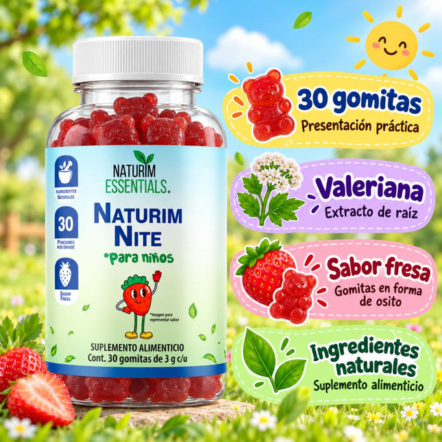Naturim Nite Kids Gomitas de Valeriana Para Niños 30 Gomitas Sabor Fresa