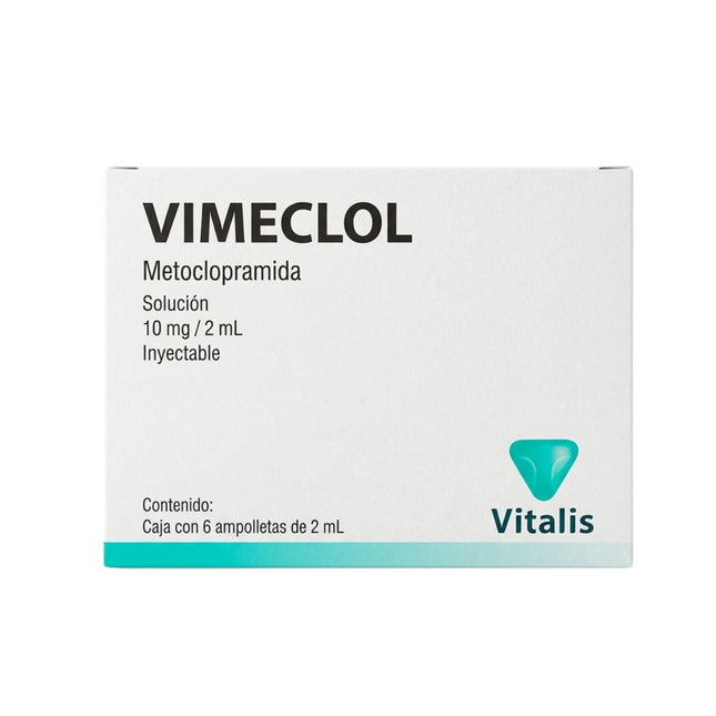 Vimeclol (Metoclopramida) 10 mg/ 2 ml Caja con 6 Ampolletas Inyectables