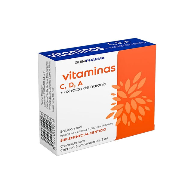Vitaminas C, D, A (Retinol, Ácido ascórbico, Colecalciferol) Solución Oral 5 Ampolletas