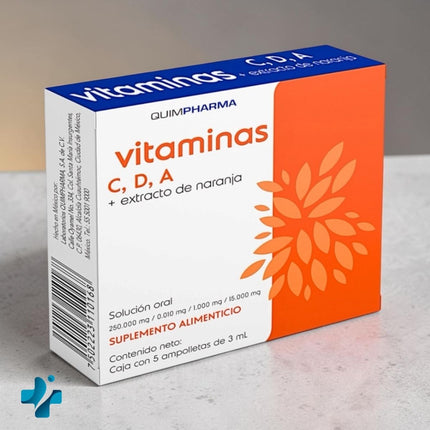 Vitaminas C, D, A (Retinol, Ácido ascórbico, Colecalciferol) Solución Oral 5 Ampolletas
