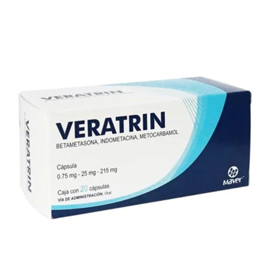 Veratrin 0.75 mg / 25 mg / 215 mg Caja con 20 Cápsulas