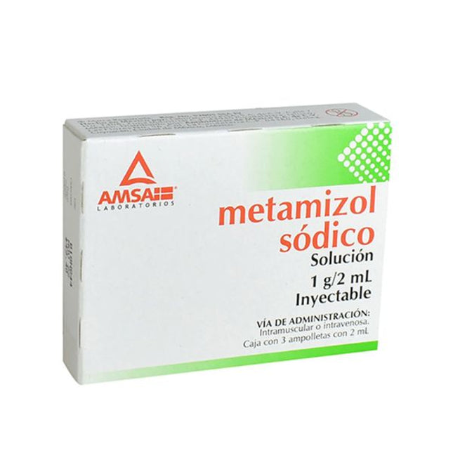 Metamizol Sódico 1 g / 2 ml Inyectable Caja con 3 Ampolletas AMSA Laboratorios