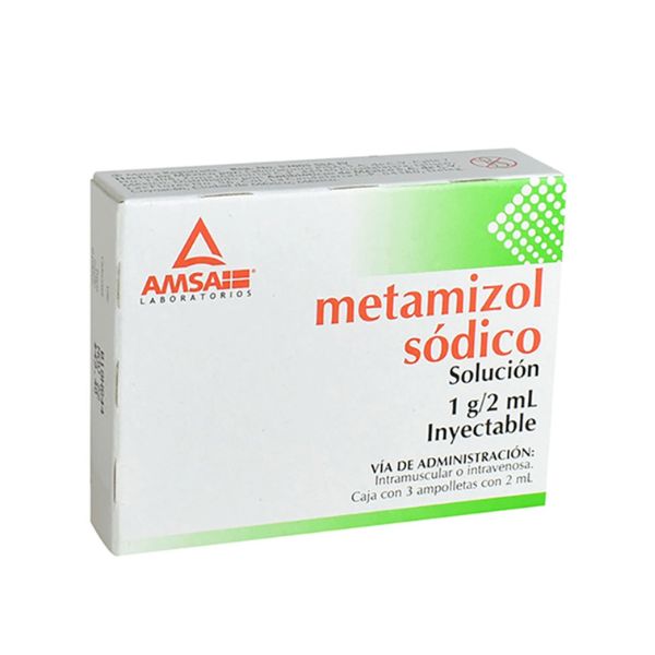 Metamizol Sódico 1 g / 2 ml Inyectable Caja con 3 Ampolletas AMSA Labo ...