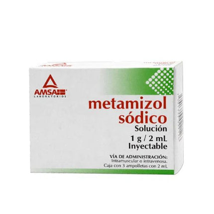 Metamizol Sódico 1 g / 2 ml Inyectable Caja con 3 Ampolletas AMSA Laboratorios