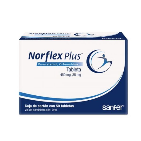 Norflex plus (Paracetamol-Orfenadrina) 450 mg/350 mg Caja con 50 Tabletas