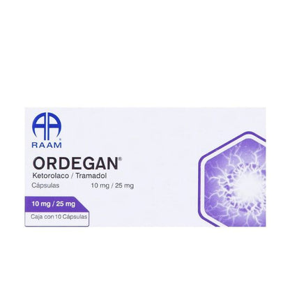 Ordegan (Ketorolaco / Tramadol) 10 mg / 25 mg Caja con 10 Cápsulas