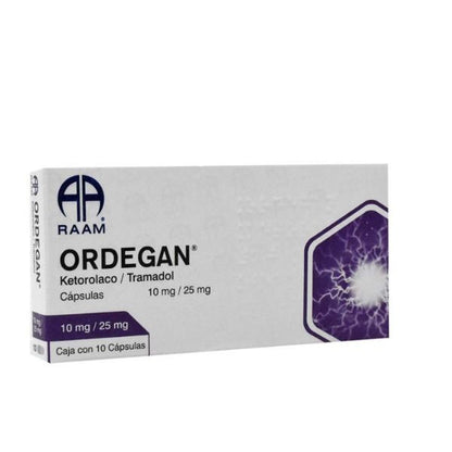 Ordegan (Ketorolaco / Tramadol) 10 mg / 25 mg Caja con 10 Cápsulas